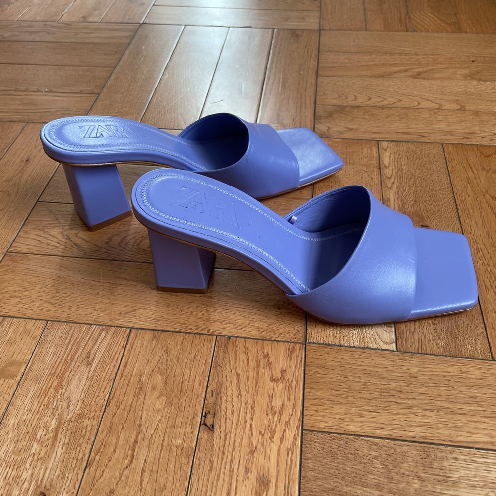 Light Purple Zara Block Heel Mule Sandal